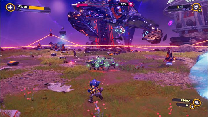 Scolo the Seekerpede is able to summon reinforcements to the arena - Ratchet & Clank Rift Apart: Scolo the Seekerpede, Scarstu Debris Field - Bosses - Ratchet & Clank Rift Apart Guide