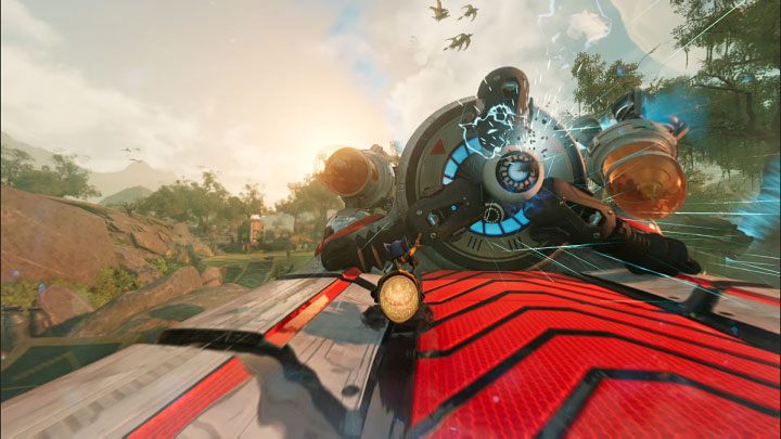 After a successful landing, do not let go of the afterburner button, but bring it to hit the circular flight stabilizer located at the very end of the path with red arrows with great force - Ratchet & Clank Rift Apart: Seekerpede, Sargasso - how to beat the boss? - Bosses - Ratchet & Clank Rift Apart Guide