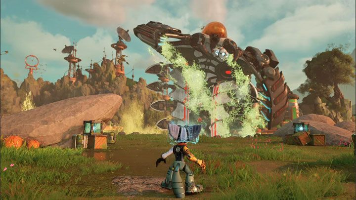 Boss will again lose the ability to fly and after another emergency landing, second part will begin - Ratchet & Clank Rift Apart: Seekerpede, Sargasso - how to beat the boss? - Bosses - Ratchet & Clank Rift Apart Guide