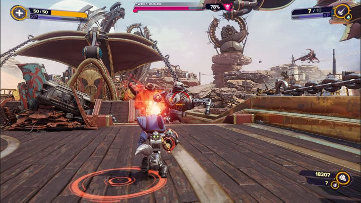 Wee Roger shoots with explosive mines - Ratchet & Clank Rift Apart: Reboot the Fixer - walkthrough - Torren IV - Ratchet & Clank Rift Apart Guide