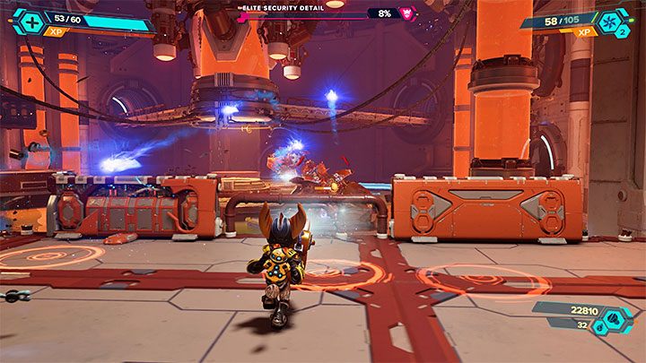 Bosses can also use a rocket barrage, and in these types of situations the best option is to run sideways - Ratchet & Clank Rift Apart: Freeing Juice and creating the Dimensionator - walkthrough - Cordelion - Ratchet & Clank Rift Apart Guide