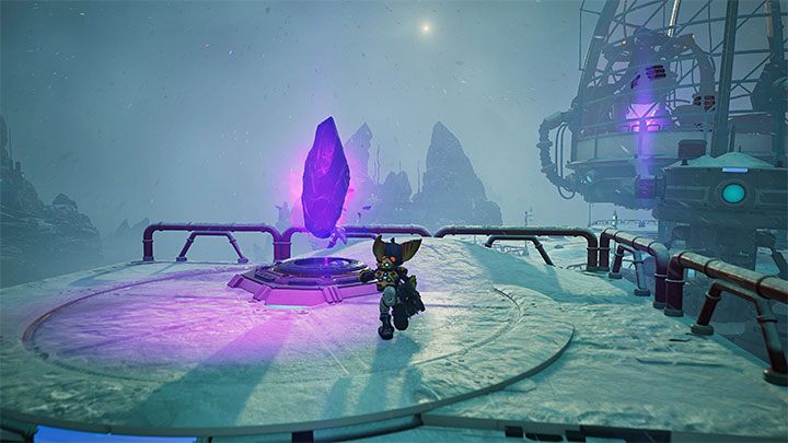 Once you reach the top, hit the Blizon to return to the dimension of the hot planet - Ratchet & Clank Rift Apart: Freeing Juice and creating the Dimensionator - walkthrough - Cordelion - Ratchet & Clank Rift Apart Guide