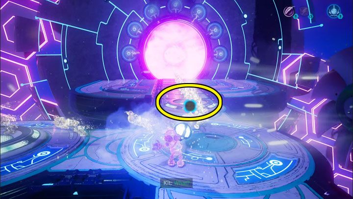 Return with the heavy sphere all the way to the starting point (you can do a double jump along the way) - Ratchet & Clank Rift Apart: Protecting Morts and freeing Seekerpede - walkthrough - Return to Sargasso - Ratchet & Clank Rift Apart Guide