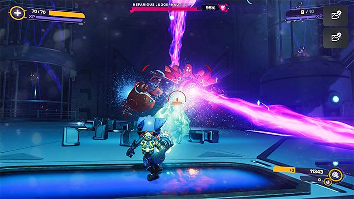 After eliminating enough regular enemies, a new mini-boss will appear - Nefarious Juggernaut - Ratchet & Clank Rift Apart: Archives and starting the machinery - walkthrough - Savali - return - Ratchet & Clank Rift Apart Guide