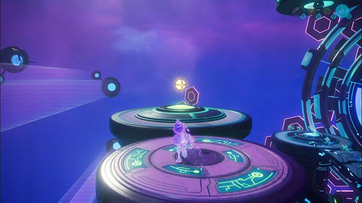 Stay still and wait for the projections to reach the pressure plate in picture 1 - Ratchet & Clank Rift Apart: Reaching the anomalies in the catacombs - walkthrough - Savali - return - Ratchet & Clank Rift Apart Guide