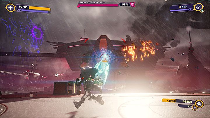 After the Royal Guard Escorts appears, focus on attacking flying enemy machines - Ratchet & Clank Rift Apart: Follow the cell - Viceron - Ratchet & Clank Rift Apart Guide