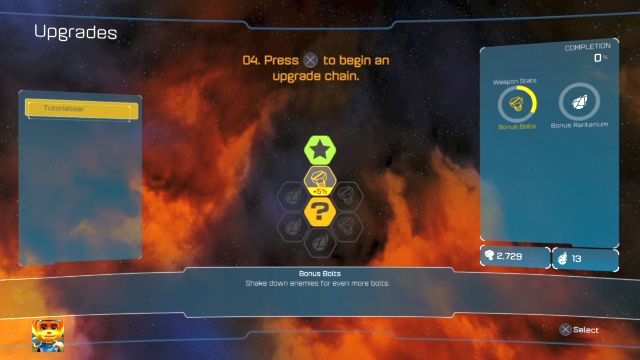 The game will introduce you to the weapon upgrading system. - Ratchet & Clank: Planet Novalis - Walkthrough - Walkthrough - Ratchet and Clank Game Guide & Walkthrough