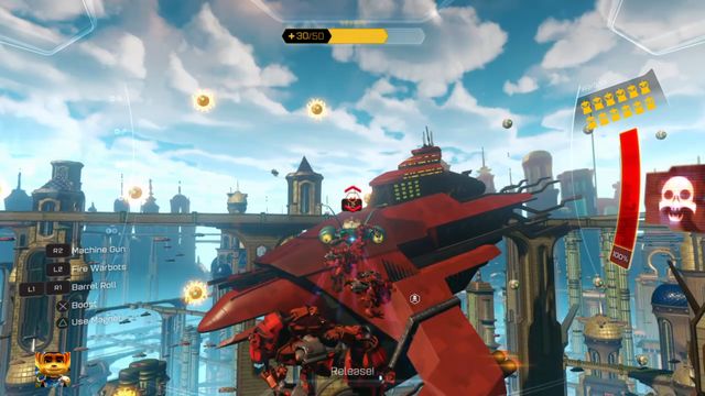 ... and hurl them at the enemy warship to deal some damage to it. - Ratchet & Clank: Planet Kerwan - Walkthrough - Walkthrough - Ratchet and Clank Game Guide & Walkthrough