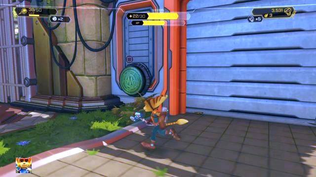The button can be activated... by smashing it with the Omniwrench. - Ratchet & Clank: Planet Kerwan - Walkthrough - Walkthrough - Ratchet and Clank Game Guide & Walkthrough