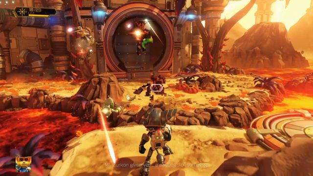 You should eliminate enemies with your own guns, not with the help of the turret. - Ratchet & Clank: Planet Gaspar - Walkthrough - Walkthrough - Ratchet and Clank Game Guide & Walkthrough