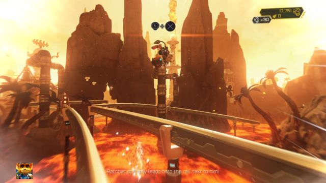 While grinding on the rails you sometimes have to jump to a different rail. - Ratchet & Clank: Planet Gaspar - Walkthrough - Walkthrough - Ratchet and Clank Game Guide & Walkthrough