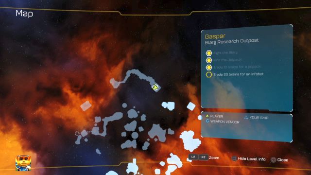 The location of the cave on the world map... - Ratchet & Clank: Planet Gaspar - Walkthrough - Walkthrough - Ratchet and Clank Game Guide & Walkthrough