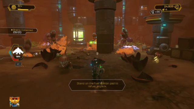 You will find two more brains at the end of the cave. - Ratchet & Clank: Planet Gaspar - Walkthrough - Walkthrough - Ratchet and Clank Game Guide & Walkthrough