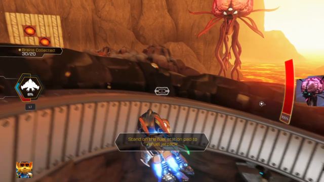 After emerging from the cave you will encounter the flying monster. - Ratchet & Clank: Planet Gaspar - Walkthrough - Walkthrough - Ratchet and Clank Game Guide & Walkthrough