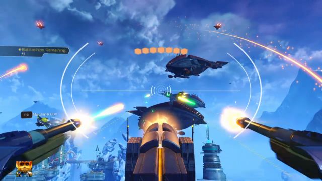 Destroy the smaller ships to charge up the main cannon... - Ratchet & Clank: Planet Batalia - Walkthrough - Walkthrough - Ratchet and Clank Game Guide & Walkthrough