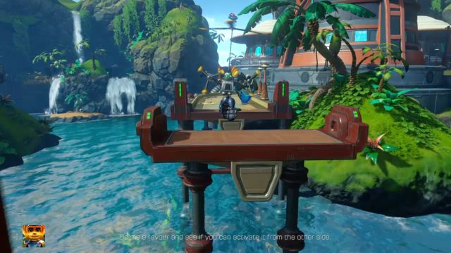 Jump to the other side and press the button so that Felton can join you. - Ratchet & Clank: Planet Pokitaru - Walkthrough - Walkthrough - Ratchet and Clank Game Guide & Walkthrough