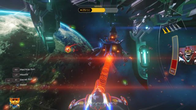 When the enemy immobilizes your ship, destroy the rockets flying towards you. - Ratchet & Clank: Deplanetizer - Walkthrough - Walkthrough - Ratchet and Clank Game Guide & Walkthrough