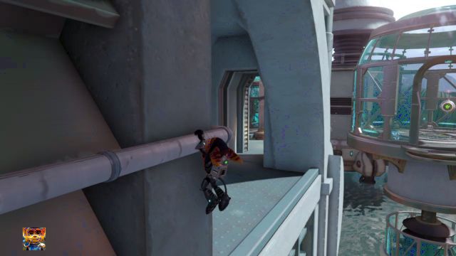 Use the handrail going along the wall to reach the Gold Bolt. - Ratchet & Clank: Gold Bolts - list - Collectibles - Ratchet and Clank Game Guide & Walkthrough