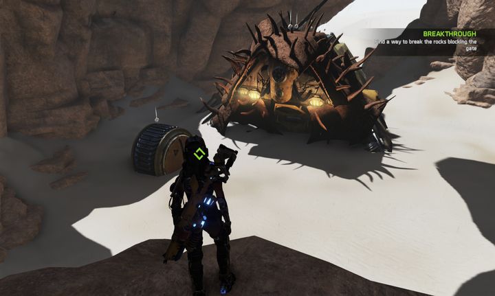 Youll see a strange, old Crawler when you climb onto the ledge - Mission 8: Exclusion Zone | Walkthrough - Walkthrough - ReCore Game Guide