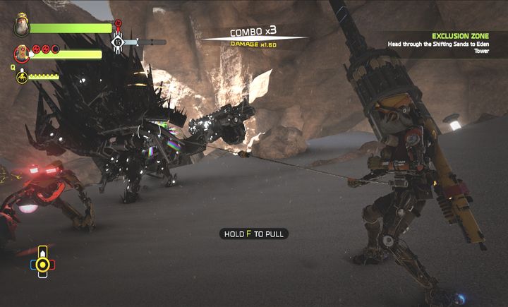 This fight is similar to the first boss encounter. - Mission 8: Exclusion Zone | Walkthrough - Walkthrough - ReCore Game Guide