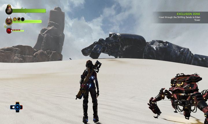 The huge robot hand houses many useful items. - Mission 8: Exclusion Zone | Walkthrough - Walkthrough - ReCore Game Guide