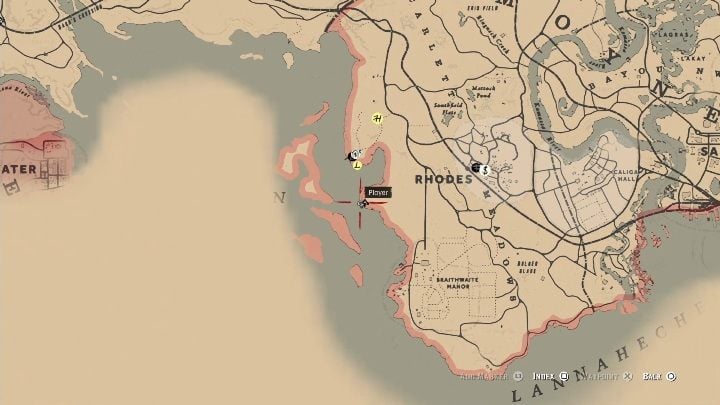 This legendary fish can be found on the west of Rhodes - Red Dead Redemption 2: Legendary Bluegill - maps, tips - Red Dead Redemption 2: Legendary fish - Red Dead Redemption 2 Guide