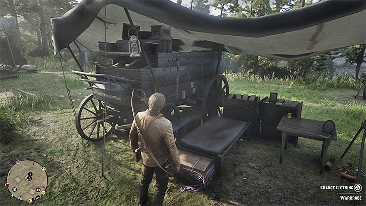 The easiest way to change your outfit is in the gang camp when you reach the wardrobe - it is shown in the attached picture - Red Dead Redemption 2: Changing clothes - how, why do it? - Red Dead Redemption 2: Arthur and Dutchs gang - Red Dead Redemption 2 Guide