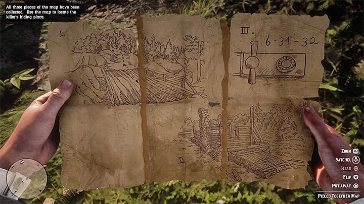 After completing all three fragments of the puzzle, you will automatically get a Pieced Together Map - Red Dead Redemption 2: American Dreams - walkthrough, map - Red Dead Redemption 2: Side quests - Red Dead Redemption 2 Guide