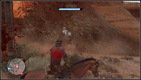 When you will get close to the tunnel #1 ride before the train and eliminate bandits waiting for you on the other side #2 (they are on the left and on the right side) - Walkthrough - Northern Mexico - [D] Vicente De Santa - Walkthrough - Northern Mexico - Red Dead Redemption - Game Guide and Walkthrough