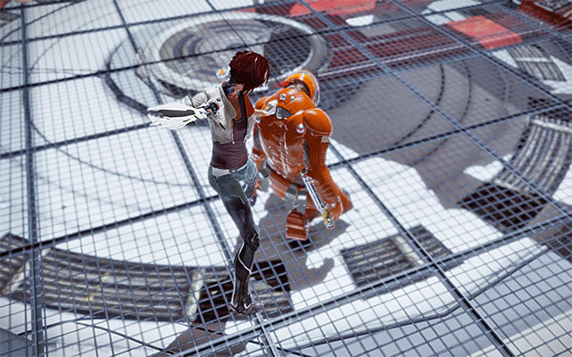 After the robot is hit, it will initiate shields for a moment but, this is no obstacle to you because you need for the Spammer energy bar to regenerate anyways - Reach the interrogation room - Episode 4 - Remember Me - Game Guide and Walkthrough