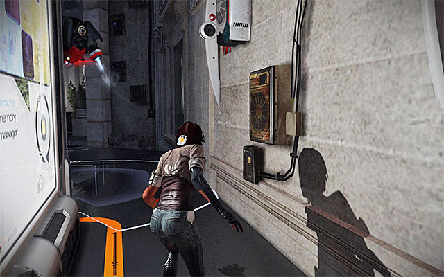 You can walk past the first one of the drones by hiding in the side area and waiting for the machine to pass you by - Make it through the demolished rotunda - Episode 5 - Remember Me - Game Guide and Walkthrough