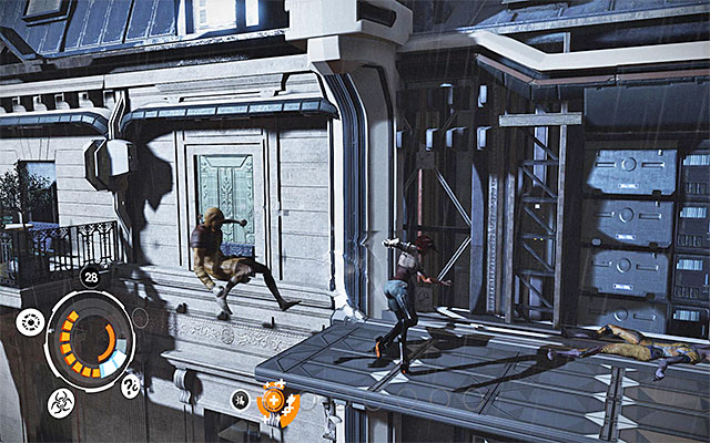 Right after you land onto the lowered panels, Nilin will be attacked by a group of Prowler Leapers - Get through the flooded district - Episode 5 - Remember Me - Game Guide and Walkthrough