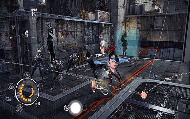 Things will get complicated after a while because the neon will shut down and also Prowler Leapers, and a Skinner Leaper will appear on the roof - Get through the flooded district - Episode 5 - Remember Me - Game Guide and Walkthrough