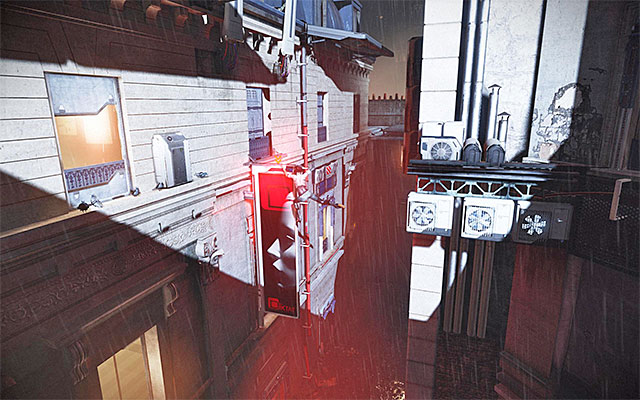 Shimmy to the right along the ledge and jump towards the neon light to the left after you reach the end of the ledge - Reach the Memorize HQ - Episode 5 - Remember Me - Game Guide and Walkthrough