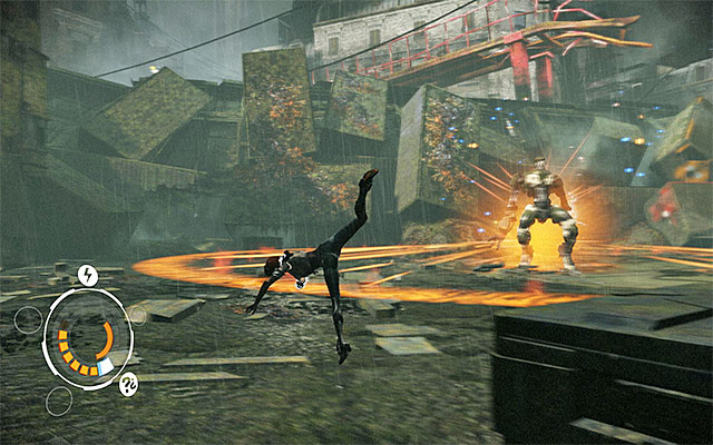 As soon as phase three of the battle starts, Zorn will start to implement a new attack, which is releasing the cumulated energy - Boss battle: AV-78 Zorn - Episode 3 - Remember Me - Game Guide and Walkthrough