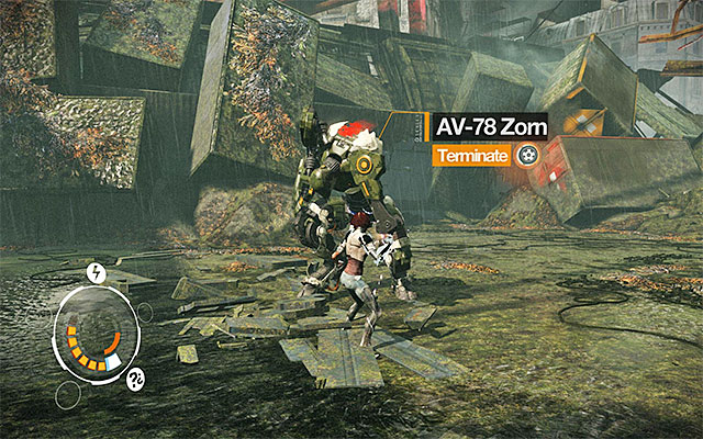If you manage to hit the robot with a Junk Bolt within the specified frame of time, the robot will freeze and you will receive a piece of information about the possibility of termination (the above screenshot) - Boss battle: AV-78 Zorn - Episode 3 - Remember Me - Game Guide and Walkthrough