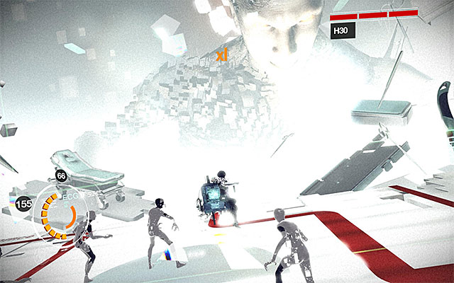 After the special moves charge, initiate Sensen Fury and start taking it out on the black Memory Cube located in the arena - Boss battle: H3O - phase one - Episode 8 - Remember Me - Game Guide and Walkthrough