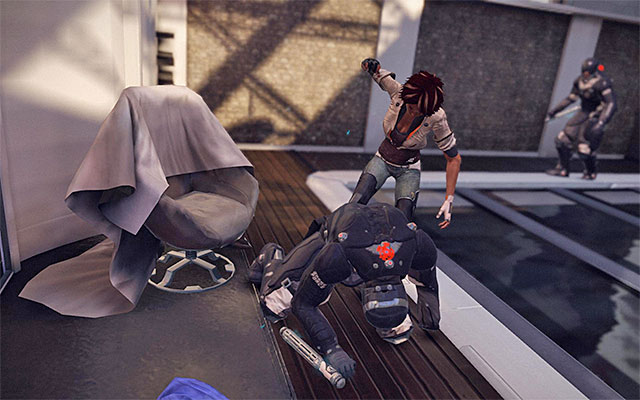 Approach the locked door and start a simple climb consisting only in jumping to grab ledges overhead - Steal Kaori Sheridan's memories - Episode 2 - Remember Me - Game Guide and Walkthrough