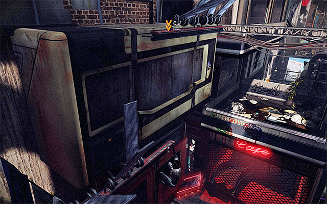 Lean back and leap towards the interactive ledge behind Nilin's back - Get through the first part of the Slums - Episode 3 - Remember Me - Game Guide and Walkthrough