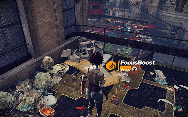 After you reach the end of the ledge, lean back and leap towards the balustrade behind your back - Get through the second part of the slums - Episode 3 - Remember Me - Game Guide and Walkthrough