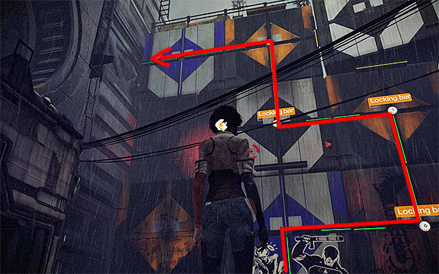 Now, you will have to solve a simple puzzle that requires you to use the Spammer to hit the Locking Bars to change their situation - Reach Tommys bar - Episode 3 - Remember Me - Game Guide and Walkthrough