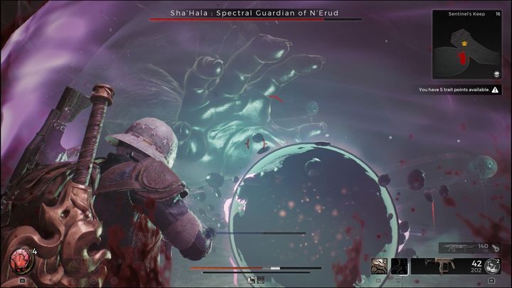 When two or more hands are active, there's a high chance Sha'Hala will emerge from the darkness and slam down its gravity sphere - Remnant 2: How to beat ShaHala Spectral Guardian of NErud? - Nerud - Remnant 2 Guide
