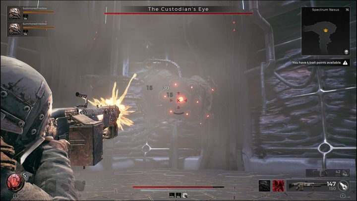 Unlike in other boss fights, you should shoot at the boss while it's attacking itself - Remnant 2: How to beat The Custodians Eye? - Nerud - Remnant 2 Guide