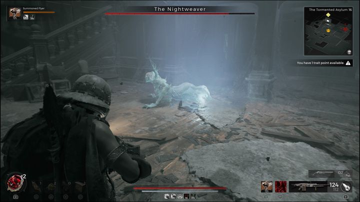 We recommend fighting her on the lower floor, as there's more free space there - Remnant 2: How to beat The Nightweaver? - Losomn - Remnant 2 Guide