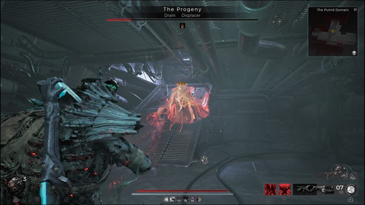 The shove can be evaded by dodging to the side, and the boss is exposed and vulnerable for a moment afterwards - Remnant 2: How to defeat The Progeny? - Nerud - Remnant 2 Guide