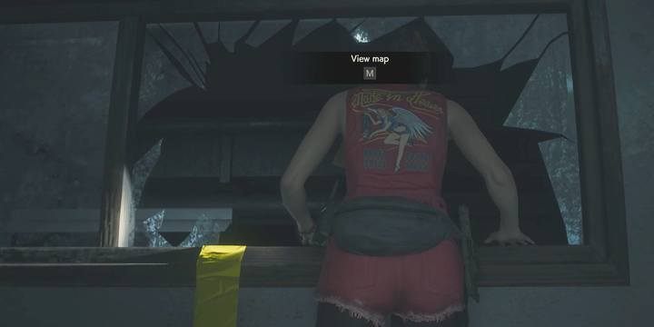 Climb up and go through the window beneath the ceiling. - Get the blue key (spades) task | Police station in Resident Evil 2 - Walkthrough - Resident Evil 2 Guide