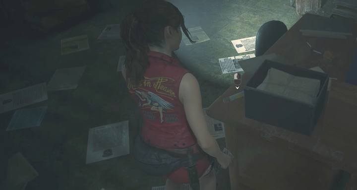 The fuse is on the desk. - Meet with the visitor (cutting tool) task | Police station in Resident Evil 2 - Walkthrough - Resident Evil 2 Guide