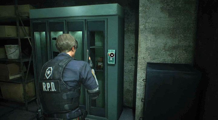 Go to the other end of the room and get interested in the weapon cabinet shown in the picture - How to get a shotgun (Leon) in Resident Evil 2? - FAQ - Resident Evil 2 Guide