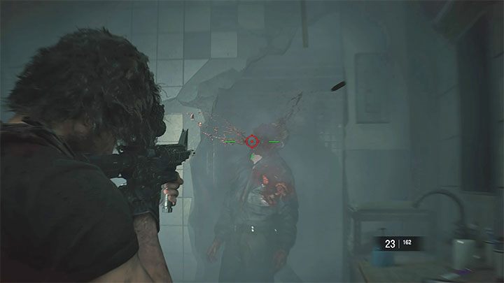 Return to the shower room, interact with the weakened wall and place the detonator on it - Resident Evil 3: Police station walkthrough - Story walkthrough - Resident Evil 3 Guide
