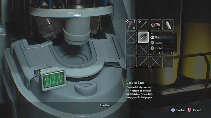 Now you can interact with the machine and use Vaccine Base on it - Resident Evil 3: NEST 2 Vaccine puzzle - Puzzle Solutions - Resident Evil 3 Guide